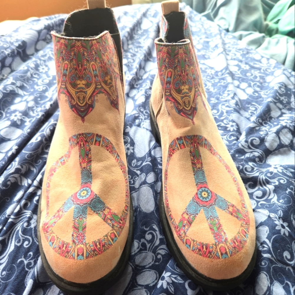 Vibrant YES WE VIBE Mandela/ Peace Sign Boots